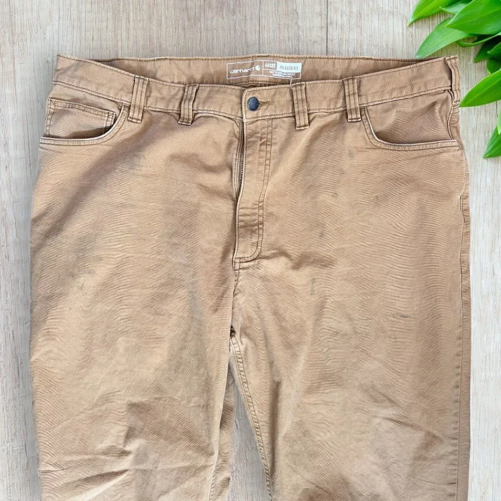 CARHARTT Rugged Flex Relaxed Fit Canvas 5-Pocket Work Pants Tan Brown 44 x 32